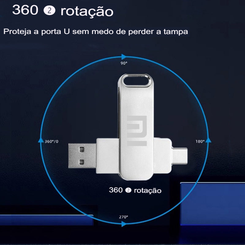 Pendrive Dual Interface de até 2TB Prático + Chaveiro de Brinde